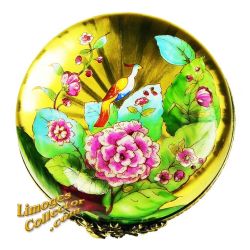 Gold Box with Hydrangea Flowers & Peacock Limoges Box (Beauchamp)