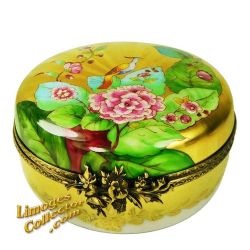 Gold Box with Hydrangea Flowers & Peacock Limoges Box (Beauchamp)