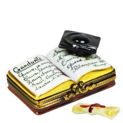 Graduation Book with Cap Limoges Box and Diploma, Retired Authentic Hand-Painted French Porcelain Collectible Gift