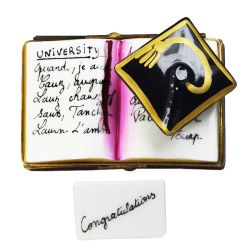 Graduation Book Limoges Box with Cap and Greeting Card, 100% Authentic Hand-Painted French Porcelain Gift for the Graduate