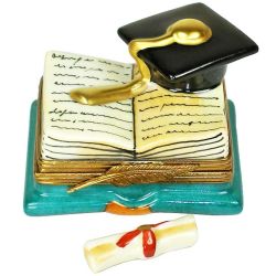 Graduation Book with Cap & Diploma Limoges Box by Beauchamp | 100% Authentic Hand-Painted Porcelain Imported from France