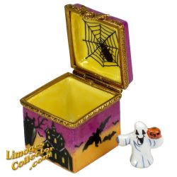 Halloween Haunted House, Witch & Bats Square Limoges Box (Beauchamp)