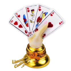 Lady's Hand with Royal Flush Playing Cards Limoges Box (Beauchamp)
