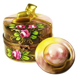 Floral High-Fashion Hat Box Limoges Box | Authentic Retired Hand-Painted French Porcelain Limoges Gift | Limoges Boxes France Trinket Box