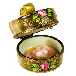 Floral High-Fashion Hat Box Limoges Box | Authentic Retired Hand-Painted French Porcelain Limoges Gift | Limoges Boxes France Trinket Box