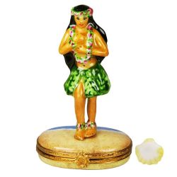 Hawaiian Hula Dancer Limoges Box by Beauchamp, Authentic Hand-Painted French Porcelain Summer Vacation Collectible & Gift Imported from France