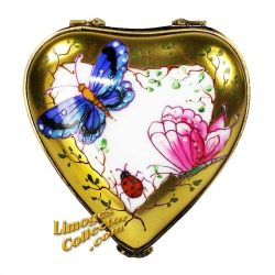 Butterflies on 24K Gold Heart Limoges Box (Beauchamp)
