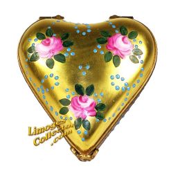 24K Gold Heart with Roses Limoges Box