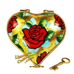 24K Gold Heart with Red Roses 