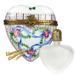 Classic Heart Perfume Chest Ribbons & Roses Limoges (Retired)