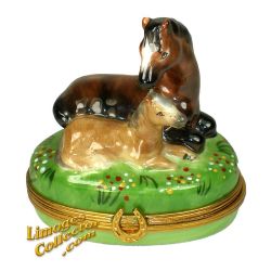 Dark Brown Horse & Colt Limoges Box (Beauchamp)