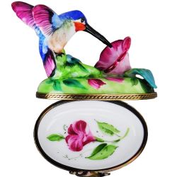 Hummingbird Limoges Box with Morning Glory Flower by Beauchamp for Bird Lovers, spring, garden, French Porcelain Limoges Trinket Box
