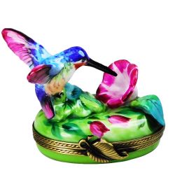Hummingbird Limoges Box with Morning Glory Flower by Beauchamp for Bird Lovers, spring, garden, French Porcelain Limoges Trinket Box