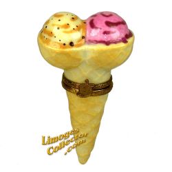 Double-Scoop Strawberry Vanilla Ice Cream Cone Limoges Box (Retired)