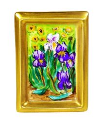 Irises Painting in Gold Frame Limoges Box, Retired Authentic Hand-Painted Van Gogh Art French Porcelain Collectible and Gift for Art Lovers