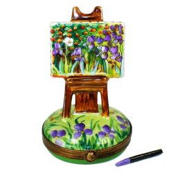 Van Gogh IRISES Painting on Easel Limoges Box for Art Lovers Porcelain French Limoges Fine Art Trinket Box
