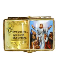 Illustrated Open Bible Limoges Box Beauchamp Exclusive | Authentic Hand-Painted French Porcelain Gift | Limoges Boxes France Trinket Box