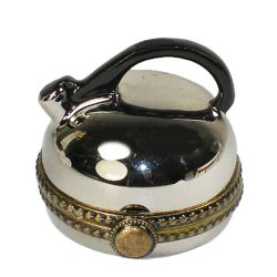 Chrome Whistling Tea Kettle Limoges Box, a Retired 100% Authentic French Porcelain Figurine Collectible & Gift