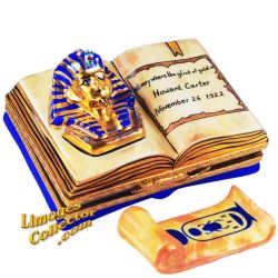 King Tut Golden Egyptian Bust Book with Scroll Limoges Box (Retired)
