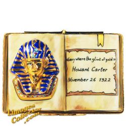 King Tut Golden Egyptian Bust Book with Scroll Limoges Box (Retired)