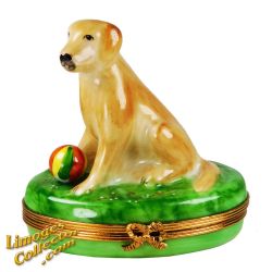 Beige Labrador Dog with Ball Limoges Box (Beauchamp)