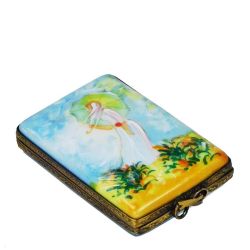 Monet Lady With Parasol Painting Limoges Box | Woman with Umbrella Hand-Painted French Porcelain