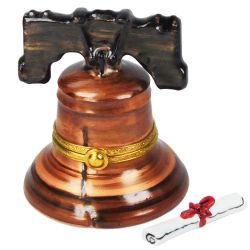 Limoges Box Liberty Bell with Declaration of Independence by Artoria, Authentic Hand-Painted Porcelain Limoges Boxes France Luxury Patriotic Gift