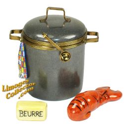 Lobster Pot Limoges Box with Lobster, Butter, Towel & Ladle Clasp