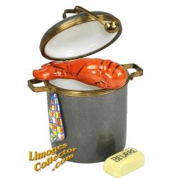 Lobster Pot Limoges Box with Lobster, Butter, Towel & Ladle Clasp