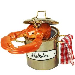 Lobster in Silver Pot Limoges Box by Beauchamp, Authentic Hand-Painted French Porcelain Collectible Limoges Boxes France Trinket Box Gift