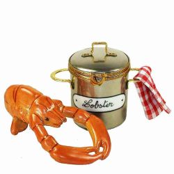 Lobster in Silver Pot Limoges Box by Beauchamp, Authentic Hand-Painted French Porcelain Collectible Limoges Boxes France Trinket Box Gift