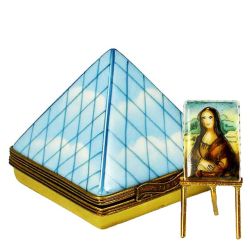 Louvre Museum Pyramid with Mona Lisa Limoges Box by Beauchamp for Paris Travel Art Lovers Porcelain French Limoges Fine Art Trinket Box
