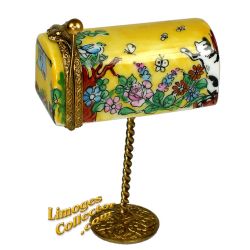 Floral Mailbox with Bird and Cat Limoges Box (Rochard)