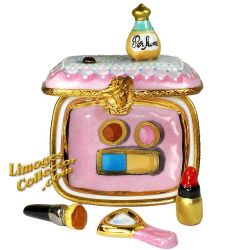 Makeup Box with Perfume Bottle, Mirror, Lipstick & Brush Limoges Box (Beauchamp) 