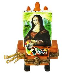 Mona Lisa Painting on Easel & Paint Box LImoges Box (Rochard)