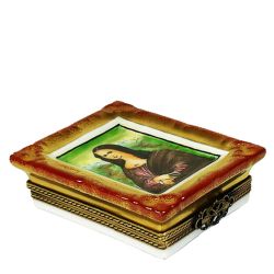 Mona Lisa with Gold Frame Limoges Box on Stand by Beauchamp, Authentic Hand-Painted Limoges Boxes France