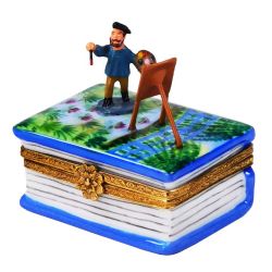 Monet Japanese Bridge Book with Monet Painter Limoges Box by Beauchamp, Authentic Hand-Painted Imported French Porcelain Gift