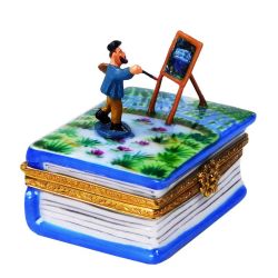 Monet Japanese Bridge Book with Monet Painter Limoges Box by Beauchamp, Authentic Hand-Painted Imported French Porcelain Gift