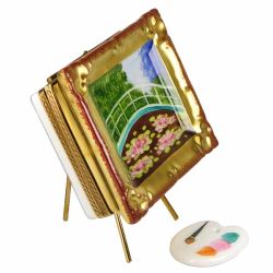 Monet Japanese Bridge in Gold Frame Limoges Box by Beauchamp, Authentic Hand-Painted French Porcelain Art Trinket Box Gift