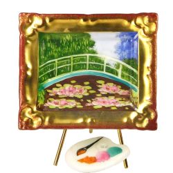 Monet Japanese Bridge in Gold Frame Limoges Box by Beauchamp, Authentic Hand-Painted French Porcelain Art Trinket Box Gift