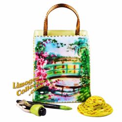 Monet Japanese Bridge Artist's Bag with Hat, Paint & Brush Limoges Box (Beauchamp)