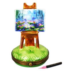 Monet Water Lilies Painting on Easel Limoges Box by Beauchamp | 100% Authentic French Porcelain with Certificate Included for Art Lovers