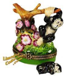 Monkey Swinging On Branch with Baby Limoges Box (Beauchamp)
