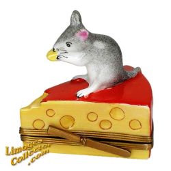 Mouse on Cheese Slice Limoges Box (Retired)