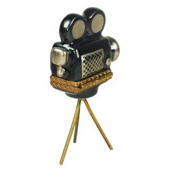 Movie Camera on Stand Limoges Box, Retired Authentic Hand-Painted French Porcelain Gift | Genuine Limoges Trinket Box