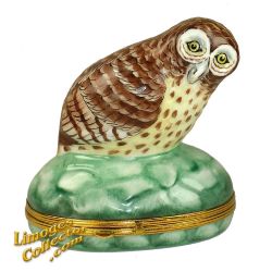 Large Brown Owl Limoges Box (Chamart)