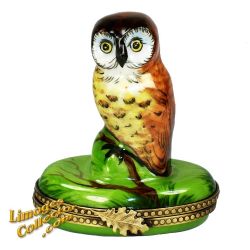 Owl Seated On Branch Limoges Box (Beauchamp)