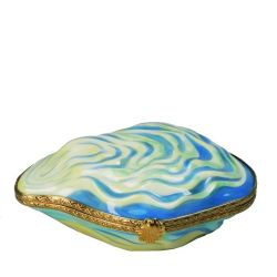 Ocean Oyster Limoges Box with Mermaid Inside by Beauchamp, Authentic French Porcelain Hand-Painted Trinket Box