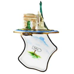 Paris Landmarks on Map of France Limoges Box French Porcelain Limoges Trinket Box