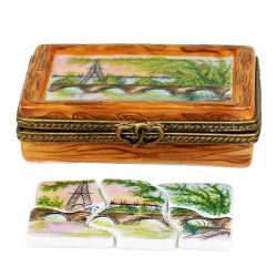 Paris Eiffel Tower Puzzle Limoges Box, 100% Authentic Hand-Painted French Porcelain from Limoges France. Charming French collectible and gift